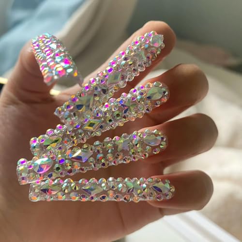 Kaipheiquan AB Nail Rhinestones Kit - 18 Shapes + 3200 Flat-Back Stones, 900 AB Diamonds (Variation: AB nail rhinestones)