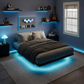 Queen Size Floating Bed Frame with RGB LED Lights - Matte Black