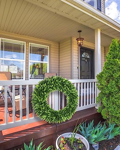 32 Inch Artificial Boxwood Wreath with Yellow Cloth Can DIY Shaped - Green / 32 Inch