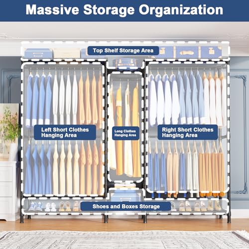 Ulif E12 Pro Heavy Duty Clothing Rack with Shelves - Black, 71" Wide