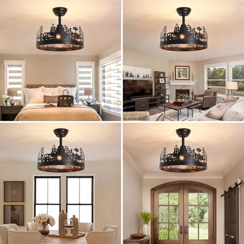 Industrial Ceiling Fan with Light and Remote Control, 18-Inch