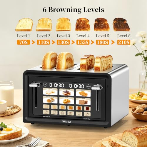 WARSOLT Black 4-Slice Touch Screen Toaster with 6 Level Browning & Memory Function