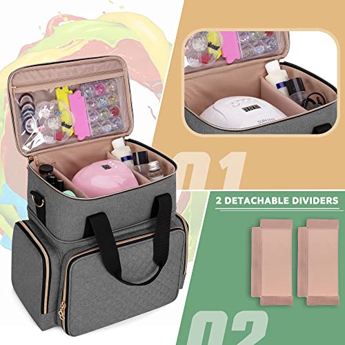 LUXJA Gray Nail Polish Organizer Holds 70 Bottles with UV Lamp Compartments