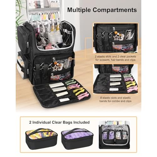 Relavel Hair Tools Travel Bag Hair Stylist Backpack Hairdresser Cosmetology Bag, Heat Insulation Full Layer for Curling Iron, Hair Straightener, Travel Accessories Train Case Barber Organizer, Black