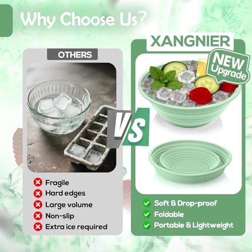 XANGNIER Face Bowl for Ice ? Collapsible Silicone Facial Ice Bath Bowl for Cold Plunge Therapy, Skin Tightening & Acne Relief ? Portable Spa Tool for Home & Travel, Green