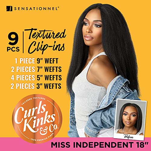 Sensationnel Curls Kinks and Co Clip-In Hair Extensions 18 Inch 1B OFFBLACK, 9 Pieces