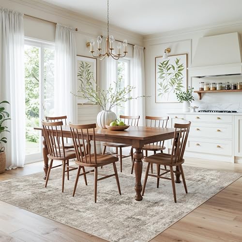 7' x 7' Square Washable Area Rug - Non-Slip, Low Pile, Modern Neutral Beige/Grey