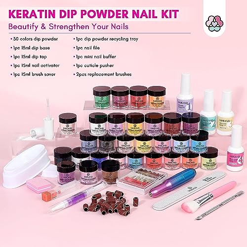 Saviland 60PCS Dip Nails Powder Starter Kit with Drill, Dip Powder Liquid Set for Beginners Proffessional