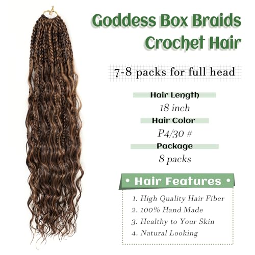 EERYA 8 Pack Boho Goddess Box Braids Crochet Hair 18 Inch P4/30 - Pre-Looped Synthetic Extensions