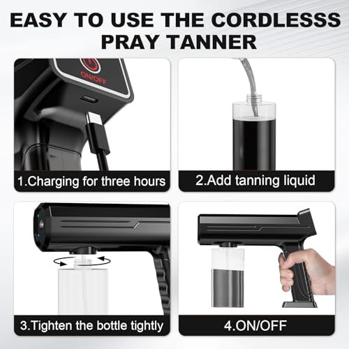 Cordless Home Spray Tan Machine 300ml - Handheld Tanning Spray Gun Kit with Black Variation