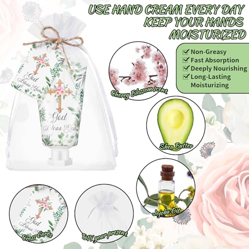 50 Sets Baptism Favors for Guests with Hand Cream, Cross Cards & Organza Bags - Religious Gift