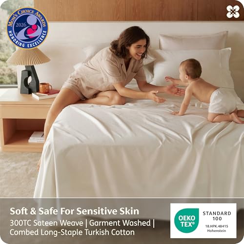 Bedsure Ivory Full Size Organic Cotton Bed Sheets 4PCS, GOTS Certified