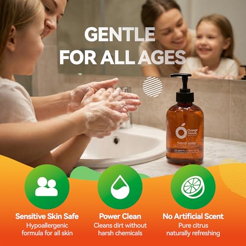 ORANGE HOUSE Liquid Hand Soap with Natural Food-Grade Orange Oil, Fresh Smell, 12 Fl Oz (3 Pack)