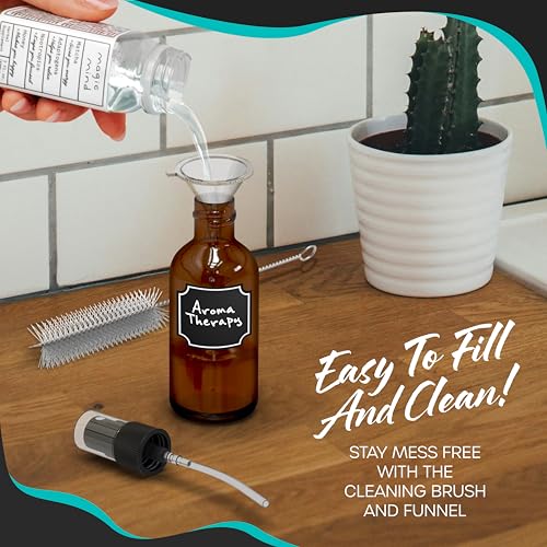 Nevlers 24PK 2 Oz Amber Glass Spray Bottles for Essential Oils | Amber Glass Bottle Set w/Shrink Wrap, Funnel, Labels & More | Fine Mist Spray Bottles for Face Mist Bottle, Hair Mister, Oil Mister