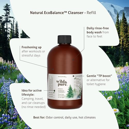 Wild & Pure EWG Verified Natural Body Wash Refill 18oz Pack of 2 – Refillable, Plant-Based Skincare for Face & Body