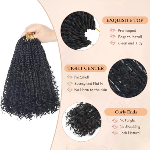 Julen 10 Inch Boho Box Braids Crochet Hair 1B Pack of 8 Curly Ends Pre Looped