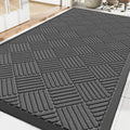 Heavy Duty Waterproof Front Door Mat 4x5 ft - Grey Diamond, Indoor Outdoor Rug