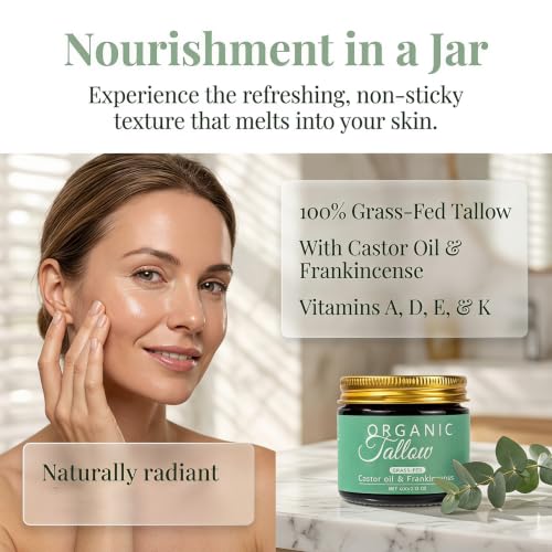Organic Beef Tallow Face Moisturizer with Frankincense & Castor Oil - Hydrating Balm for Sensitive Skin