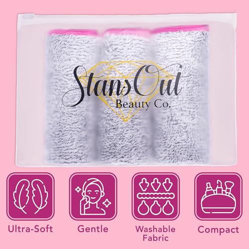 StansOut Makeup Towels - Pack of 3 Reusable Makeup Remover Cloths - Microfiber Facial Towels for Makeup Removal - Washcloths for Gentle Cleansing - Soft Towels for Face and Body Care, 12x12 in, Gray.