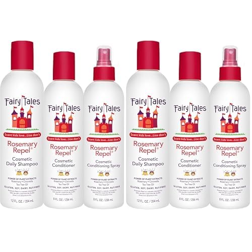 Fairy Tales Rosemary Repel Daily Kids Shampoo, 12 fl oz., Conditioner, 8 fl oz. & Conditioning Spray, 8 fl oz. Star Trio? Kids Like the Smell, Lice Do Not (Pack of 2)
