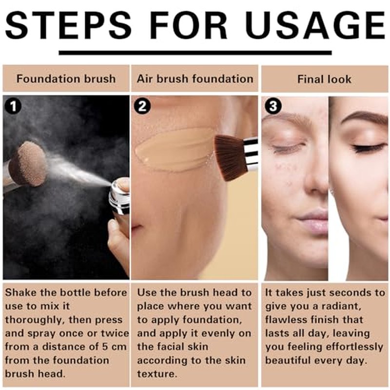 Magic Minerals Airbrush Foundation Makeup Spray Silky Lightweight Foundation Makeup Air Brush Flawless Setting Spray Makeup for Mature Skin (Natural/Warm Porcelain)