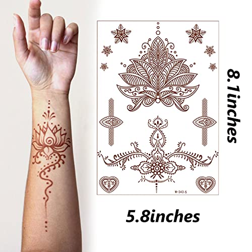 Henna Tattoos, Henna Temporary Tattoos Brown Waterproof Tattoo stickers for Women Wedding Party Festivals,Parties Decoration Suppliers 6Sheets