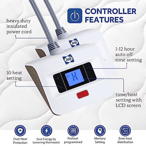 Sealy Queen Size Heated Mattress Pad Luxury Electric Bed Warmer