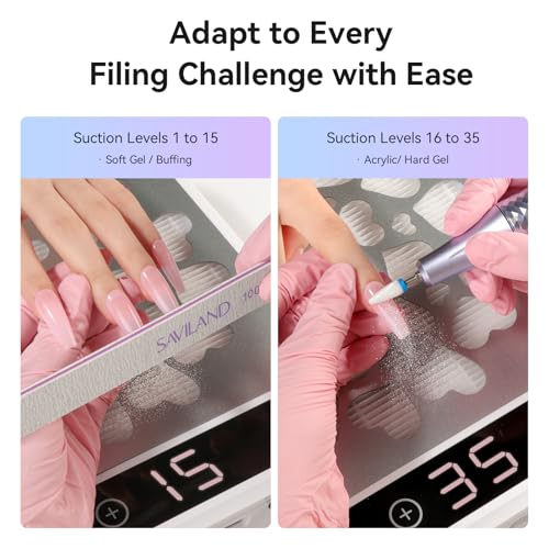 Grey Nail Dust Collector with Touch Screen & 35 Adjustable Suction Levels - Powerful Acrylic Nail Fan