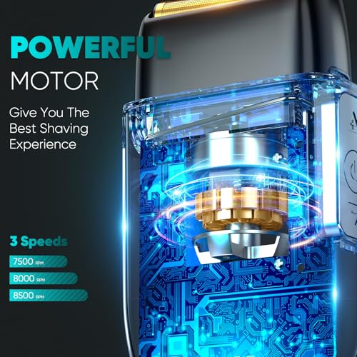 Electric Razor for Men Face, Electric Shavers for Men, Cordless Portable Rechargeable Waterproof Foil Shavers with LED Display, 3 Speeds, Travel Lock for Beard and Face Shaving (Black)