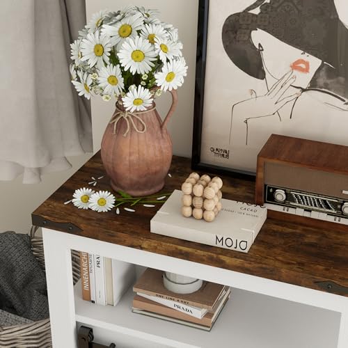 Panana Farmhouse White Bathroom Floor Cabinet with Sliding Barn Door & 3 Drawers