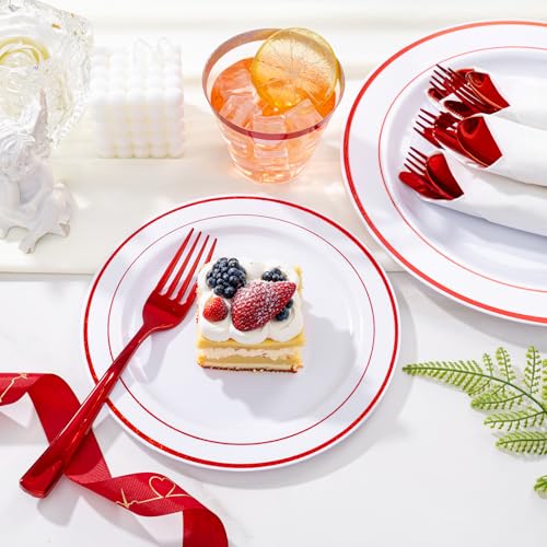 WELLIFE 700-Piece Red Disposable Tableware Set for 100 Guests - Plates, Cups, Cutlery