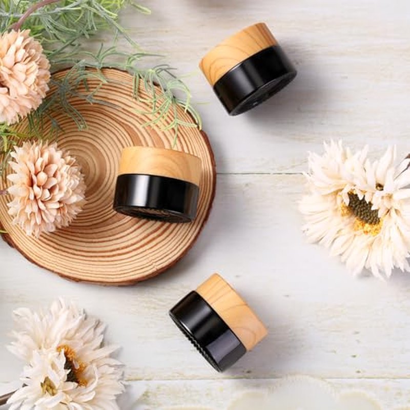 Geiserailie 24 Pcs 5 Gram Glass Cosmetic Jars with Lids Small Empty Sample Jars with Inner Liners Leak Proof Lids Makeup Sample Containers for Cream, Lotions, Powders and Ointments DIY (Amber)