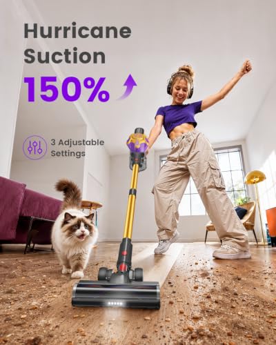 Zulyxio Gold Cordless Vacuum Cleaner 580W 50KPa Stick Vacuum with 65 Min Runtime