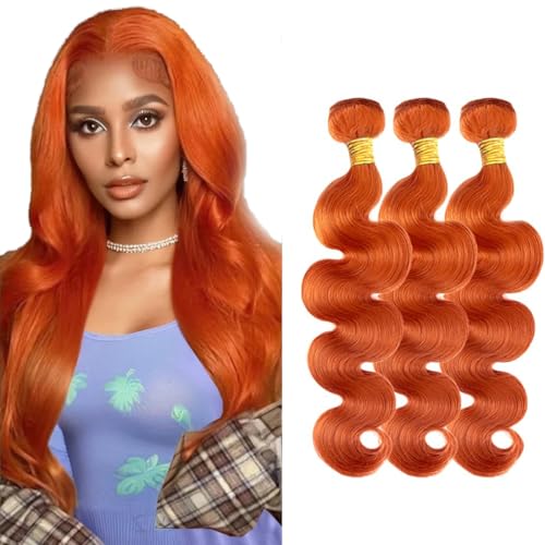 350 Orange Hair Extensions - Body Wave Brazilian Virgin Human Hair 14 Inch - Double Weft, 50g Bundles (Variation: 350 Orange B / 14 14 14 Inch)