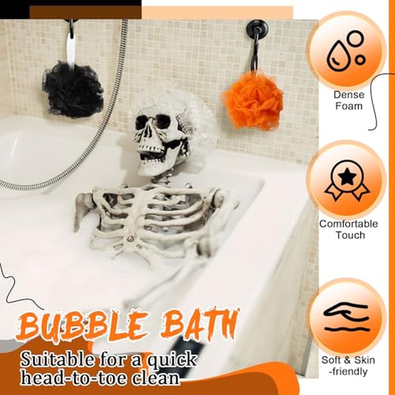 24 Pcs Bath Loofah Sponge Blue Loofah Exfoliating Body Scrubber Shower Sponge 50g Mesh Pouf Balls Gift Basket for Baby Shower Women Men Bathing Accessories Gift Bucket(Orange,Black)