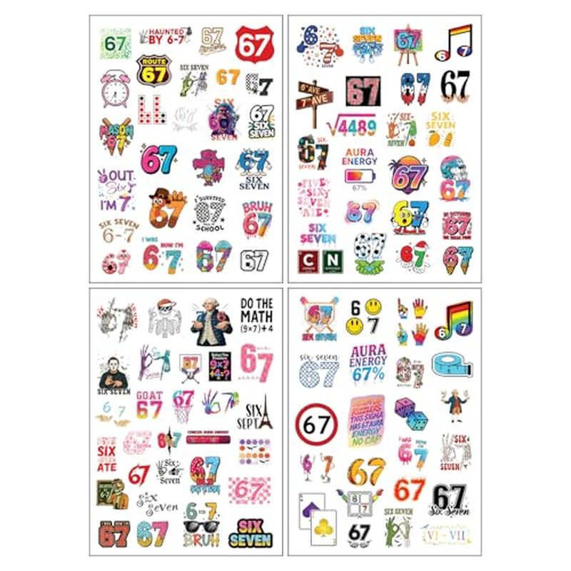 100Pcs 6 7 Meme Temporary Tattoos Stickers Set for Adults Teens, Funny Six Seven Waterproof Party Favors