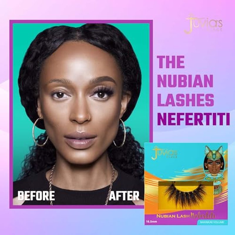Juvia's Place Nubian Eyelashes Nefertiti - Eyelash Extension for Day or Night Use, Vegan Mink Lashes, Cruelty-Free Fluffy Lashes, Reusable Adhesive, Matte Black Mink Eyelashes Natural Look