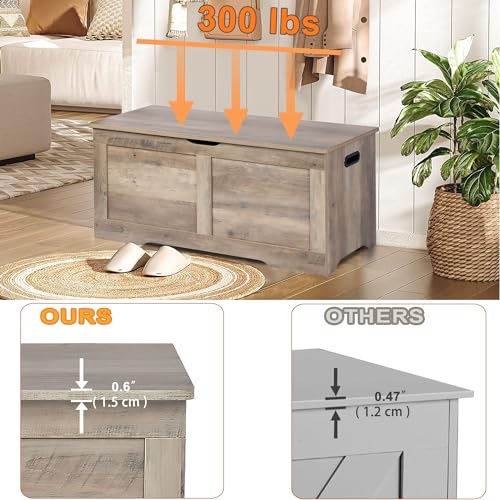 Grey Wooden Storage Chest with Lift Top - 39.4 Inch Toy & Blanket Storage Bench