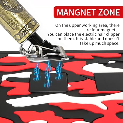 Barber Magnetic Mats,Anti-Slip Flexible Rubber Scissors Salon Mat,11.8Wx17.7L Tools Countertop Silicone Heat Resistant Styling Tools Magnetic Organizer Mat Magnetic Hair Clippers Mat (Red)