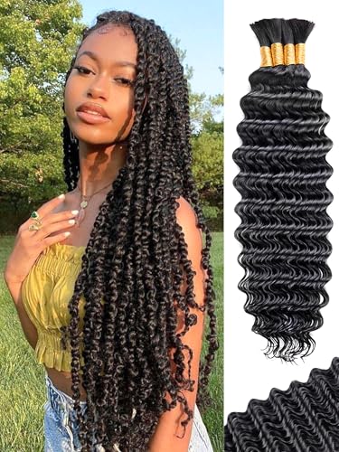 Deep Wave Human Braiding Hair Bulk Bundles - 24 Inch 1B Variation