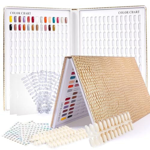 Gold Nail Swatches Book with 480 Tips - Professional Nail Display Chart