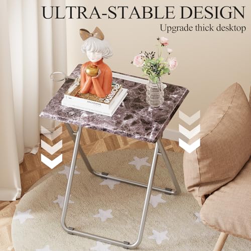 Folding TV Tray Table with Cup Holder - Black Marble 4PCS