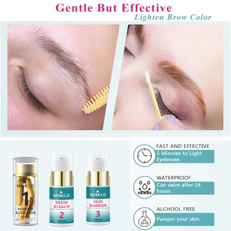 Eyebrow Color Lightening Cream, Brow Bleach Cream Kit Lighten Dark Brow Color, 5 Application Kit