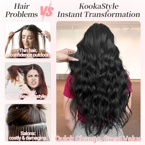 KooKaStyle 24in Wavy Thick Clip-in Hair Extensions in Black