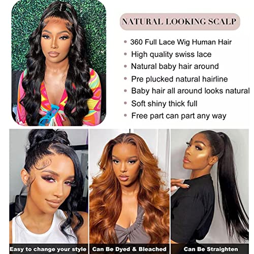 360 Lace Front Wig Human Hair 20 Inch Body Wave Full Lace Wigs Black Variation of THIS listing