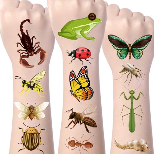 Bug Temporary Tattoos Bulk - 200+ Bug Insect Tattoos Stickers Bug Birthday Party Decorations Favors Supplies Spiders Bee Butterfly Bug Insect Fake Tattoos