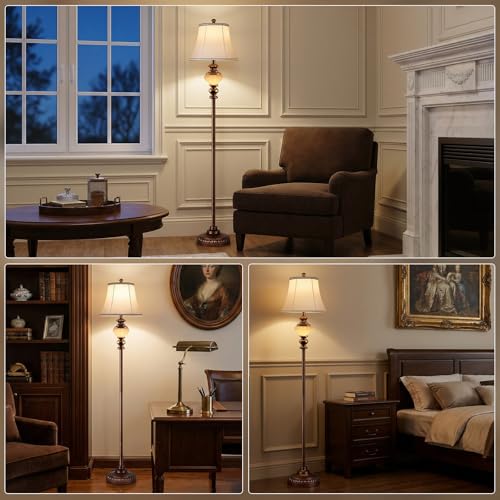 PARTPHONER Brown 65-Inch Vintage Floor Lamp with Nightlight & Fabric Shade