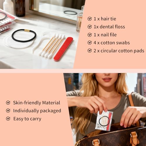 Bulk Hotel Vanity Kit Individually Wrapped Vanity Kit Travel,Hotel Hospitality Supplies,Hygiene Products Include Disposable Cotton Pads,Cotton Swabs,Hair Tie,Nail File,Dental Floss£¨100£©