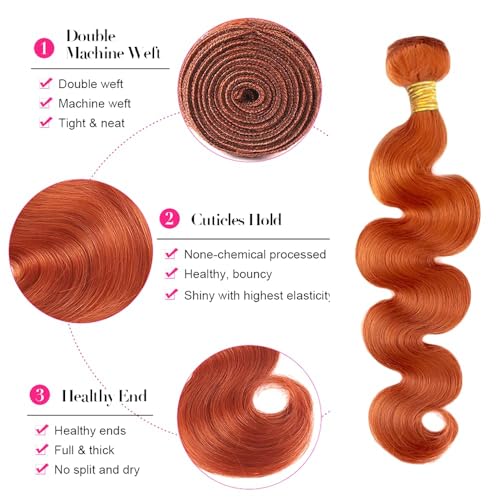 350 Orange Hair Extensions - Body Wave Brazilian Virgin Human Hair 14 Inch - Double Weft, 50g Bundles (Variation: 350 Orange B / 14 14 14 Inch)