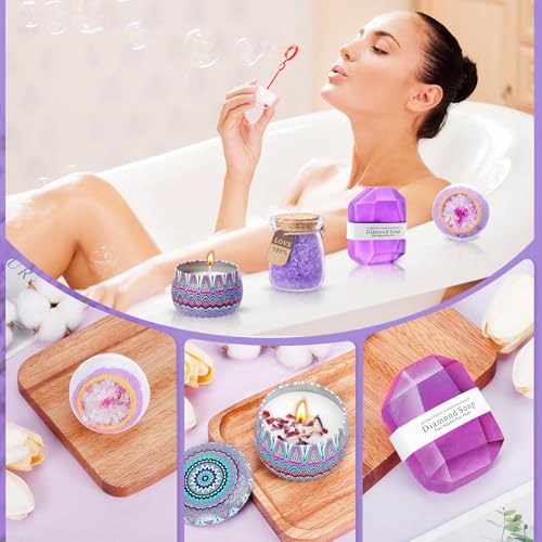 Birthday Gift for Women, Self Care Get Well Soon Gifts, Lavender Relaxing Spa Basket Care Package w/ Flannel Blanket 40 oz Tumbler, Unique Valentines Gifts for Women Mom Her Friend Sister Wife